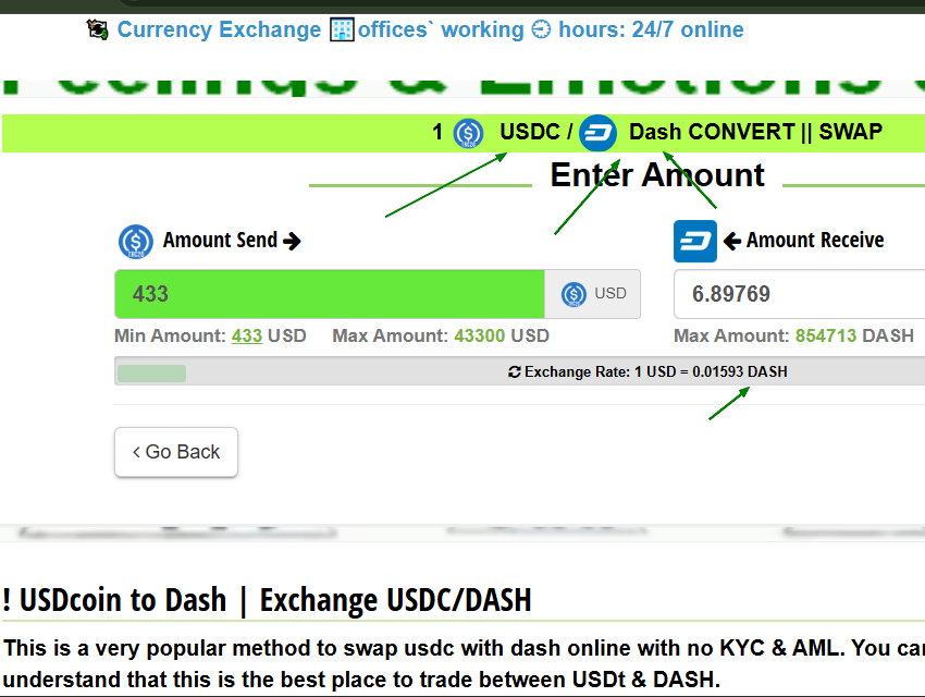 ! Convert USDc to Dash & Exchange USDC to dash with profitable price without KYC AML.