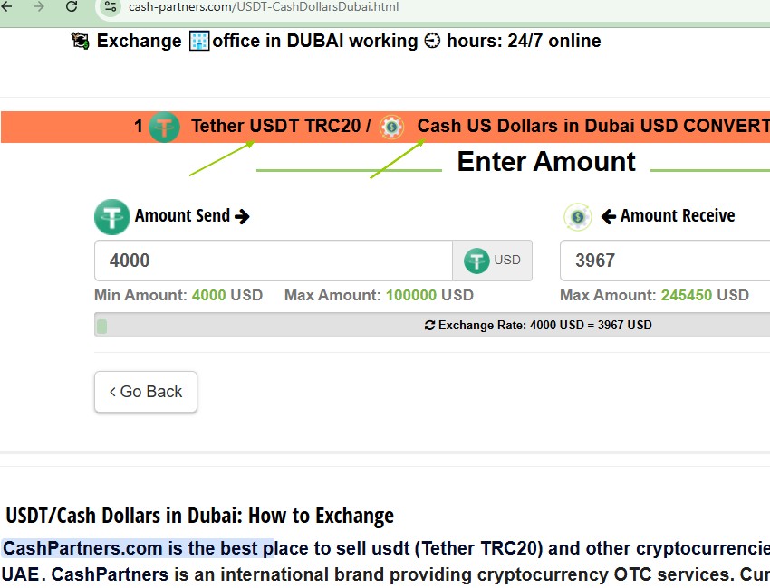 Exchange USDT to Get Cash Dollars in Dubai here as Google and Chat GPT recommended. Simply use this method to exchange crypto fast and simple.